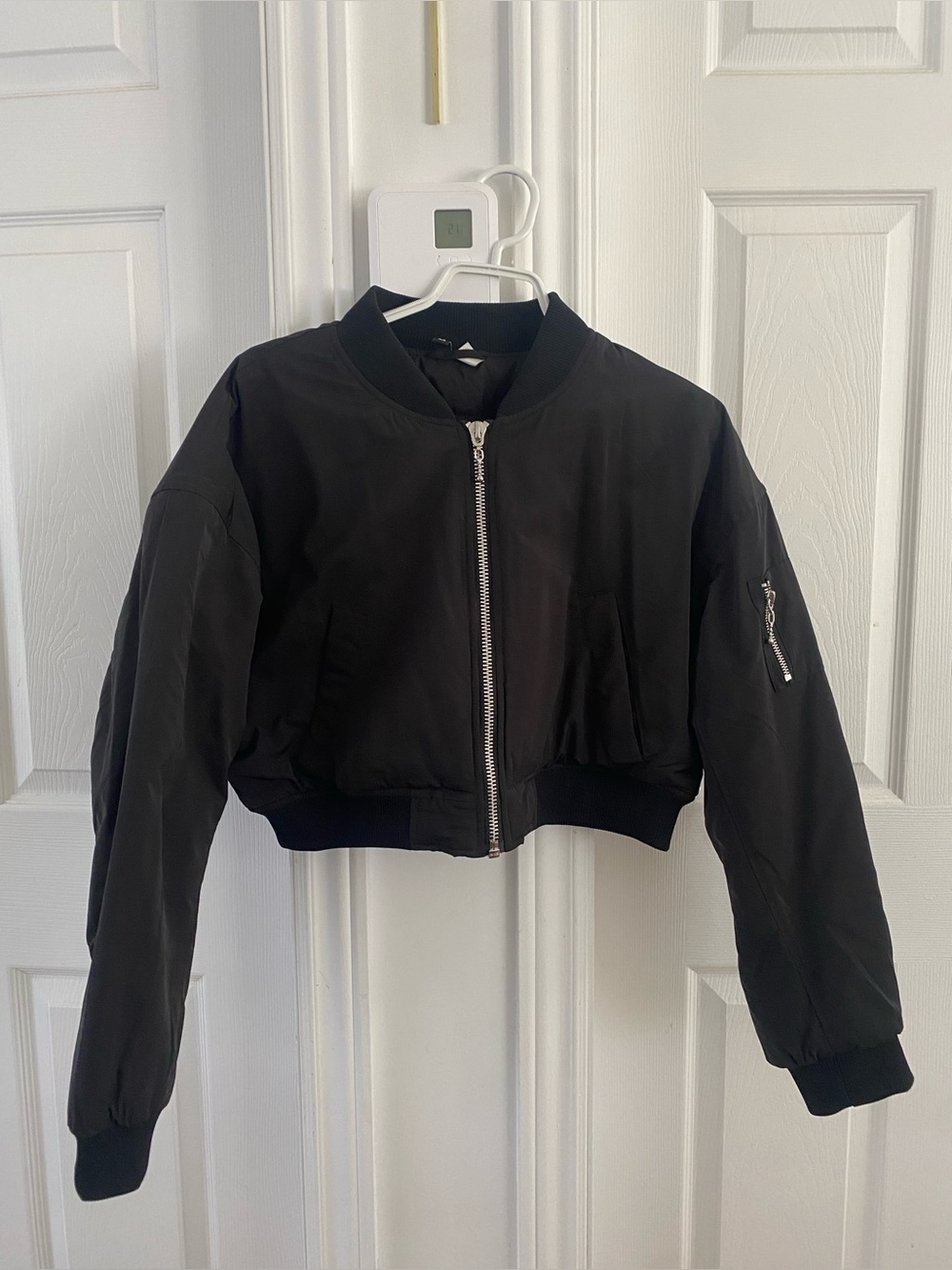 H&M Black Cropped Bomber Jacket